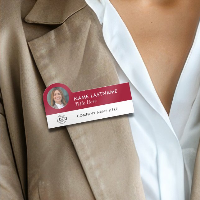 Anpassningsbar Logotyp Photo Title Burgundy White  Namnbricka (Skapare uppladdad)