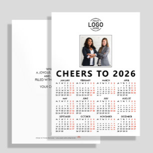 Anpassningsbar Logotyp Photo White Calendar 2026 B Julkort