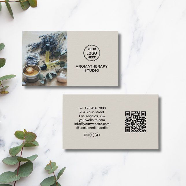 Anpassningsbar Logotyp QR Aromaterapi Spa Professi Visitkort (Custom Logo QR Aromatherapy Spa Professional Business Card)