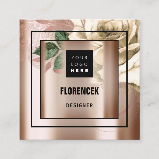 Anpassningsbar Logotyp QR CODE Ro Guld Grönt Elfen Fyrkantigt Visitkort (Framsida)