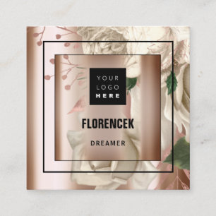 Anpassningsbar Logotyp QR CODE Ro Guld Ram FLowers Fyrkantigt Visitkort