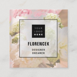 Anpassningsbar Logotyp QR CODE Silver Blommigt Pea Fyrkantigt Visitkort