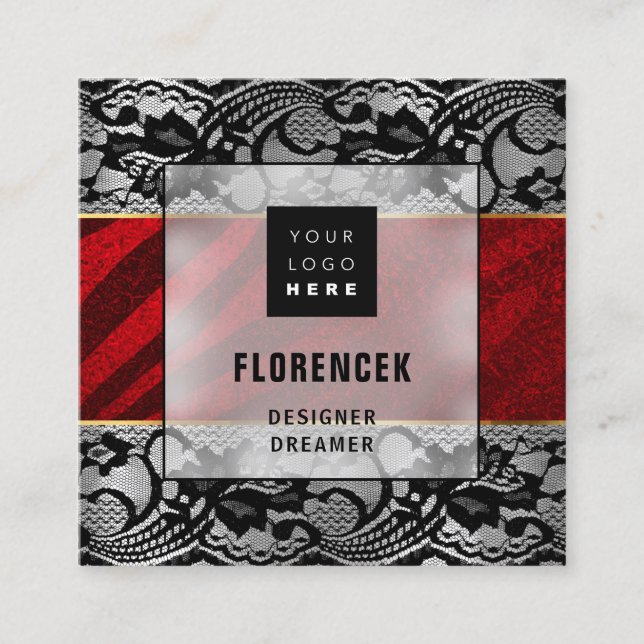 Anpassningsbar Logotyp QR CODE Silver Grått Black  Fyrkantigt Visitkort (Framsida)