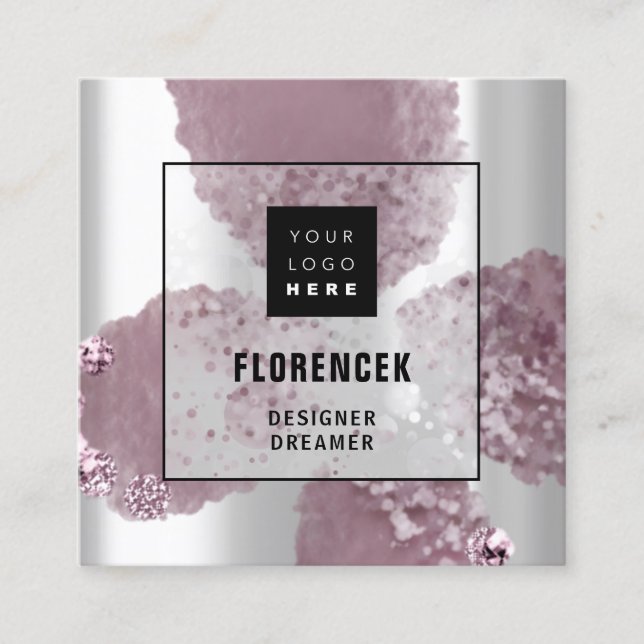 Anpassningsbar Logotyp QR CODE Silver Grått Lila C Fyrkantigt Visitkort (Framsida)