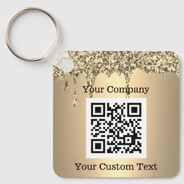 Anpassningsbar Logotyp QR Code Text Guld Company Nyckelring (Framsida)