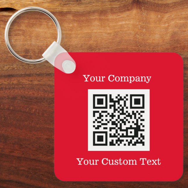 Anpassningsbar Logotyp QR Code Text Red Company Nyckelring (Framsida)