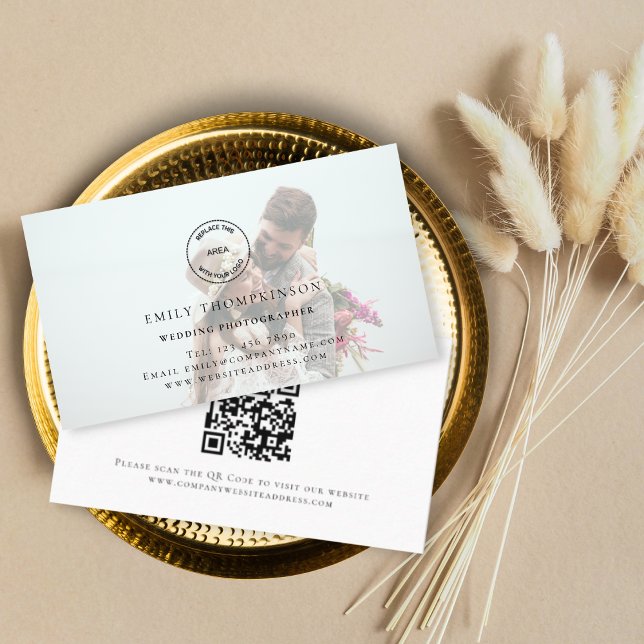 Anpassningsbar Logotyp QR-kod Fotograf Bröllop Visitkort (Skapare uppladdad)
