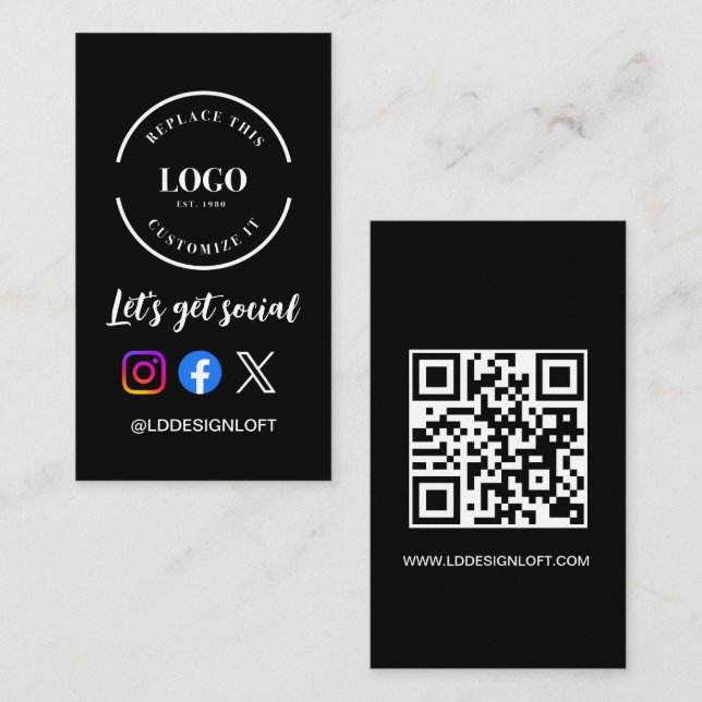 Anpassningsbar logotyp QR-kod Låt oss Social Media Visitkort (Fram/baksida)