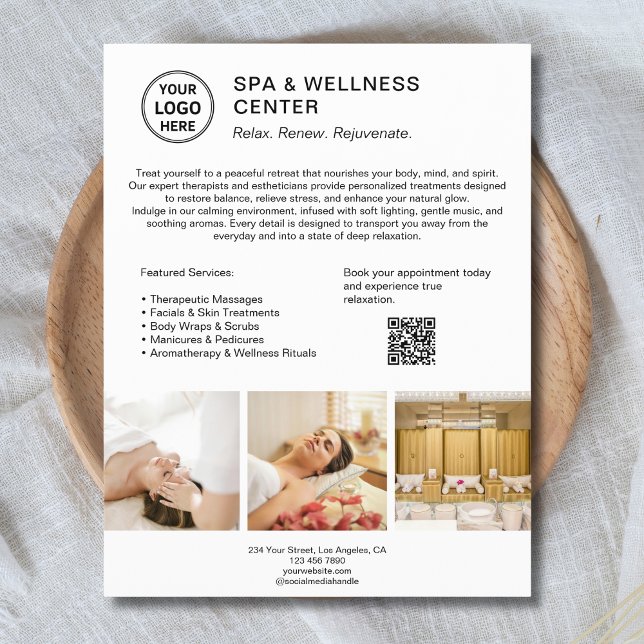 Anpassningsbar Logotyp QR-kod Spa Hälsa Center Bus Reklamblad (Custom Logo QR Code Spa Wellness Center Business Flyer)