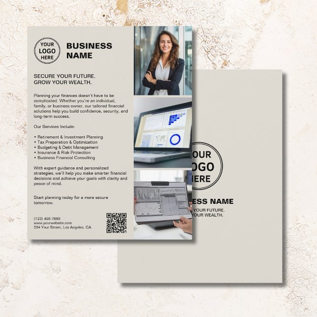 Anpassningsbar Logotyp QR Professionell Financial  Reklamblad (Custom Logo QR Professional Financial Services Flyer)