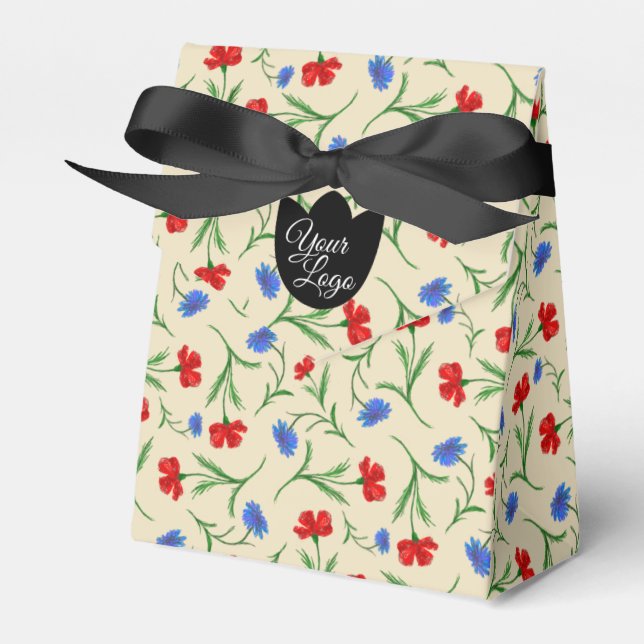 Anpassningsbar Logotyp Red Blue Taupe Blommönster  Presentaskar (Framsidan Sidan)