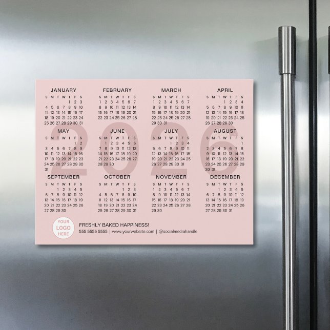 Anpassningsbar Logotyp Rosa Business 2026 Magnetic (Custom Logo Pink Business 2026 Magnetic Calendar)
