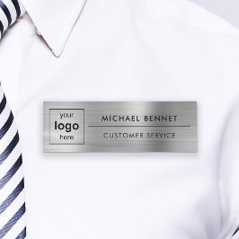 Anpassningsbar Logotyp Silver Grått Professionell Namnbricka