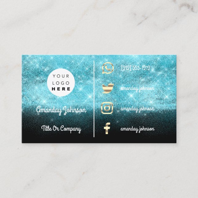 Anpassningsbar Logotyp Social Media Guld QR-kod bl Visitkort (Framsida)