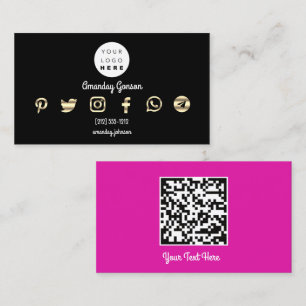  Anpassningsbar Logotyp Social Media Guld Rosa QR- Visitkort