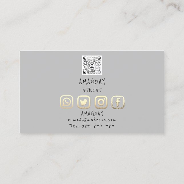 Anpassningsbar Logotyp Social Media QR-kod Guld Gr Visitkort (Baksida)