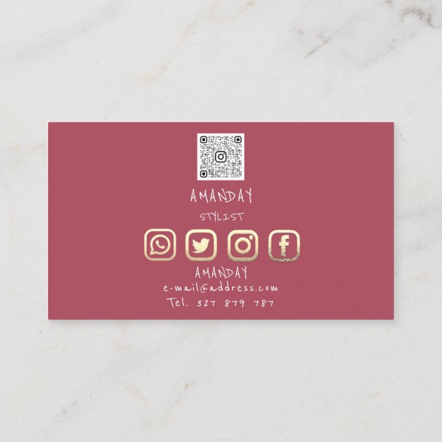 Anpassningsbar Logotyp Social Media QR-kod Guld Ro Visitkort (Baksida)