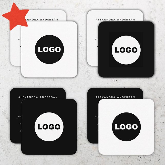 Anpassningsbar Logotyp Social Media White Modern M Fyrkantigt Visitkort (Custom Logo Social Media White Modern Minimalist Square Business Card)