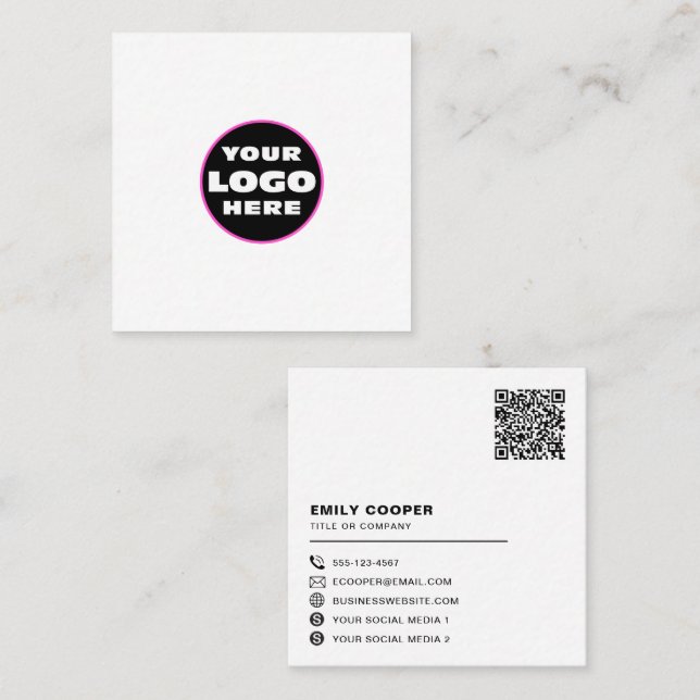 anpassningsbar logotyp social medieikoner QR-kodvi Fyrkantigt Visitkort (Fram/baksida)