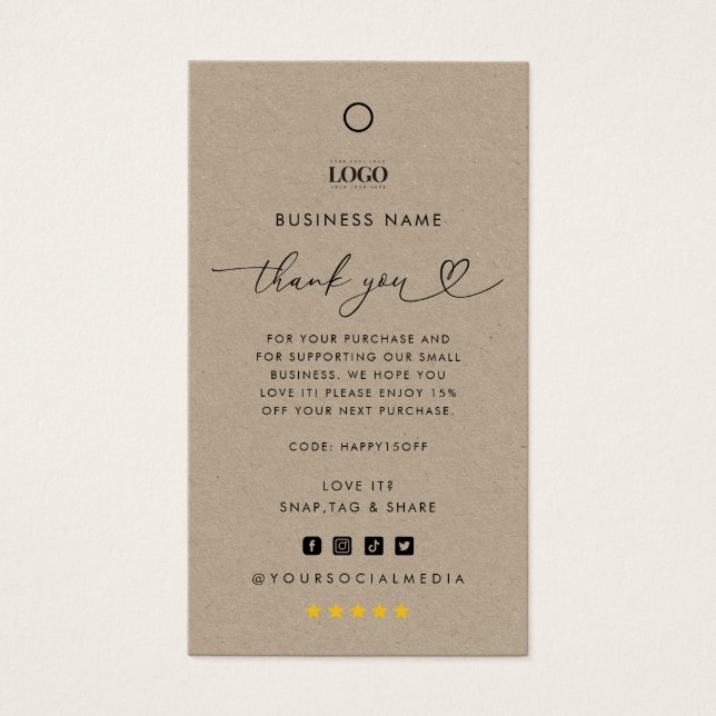 Anpassningsbar Logotyp Tack Business Clothing Märk Visitkort (Framsidan)