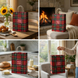 Anpassningsbar Logotyp Tartan Papper Gift Bag