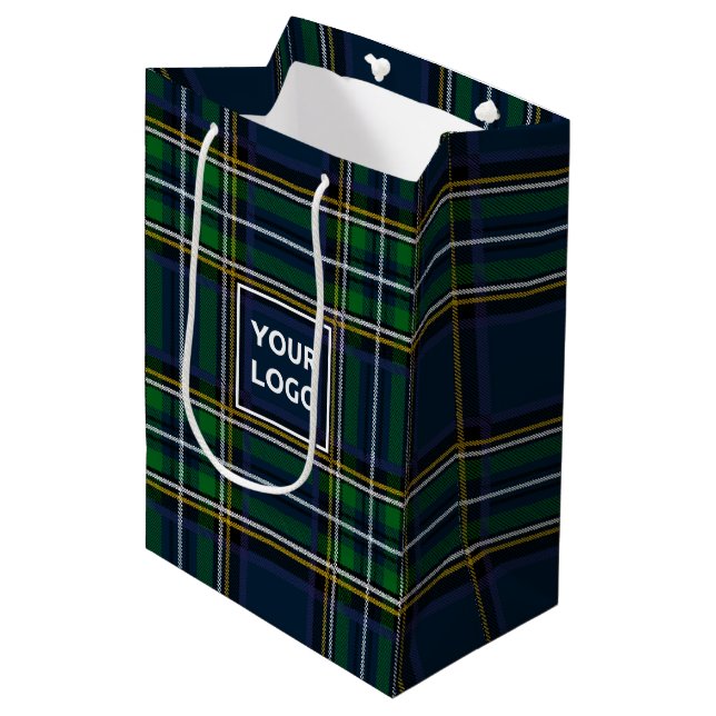 Anpassningsbar Logotyp Tartan Papper Gift Bag (Framsidan Vinklad)