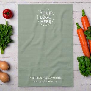 Anpassningsbar Logotyp & text Sage Grönt Branded B Kökshandduk