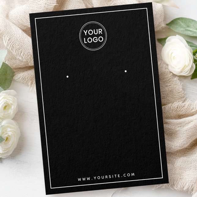 Anpassningsbar logotyp, visning med tunn gräns-sva visitkort (Custom logo thin border black earring display card)