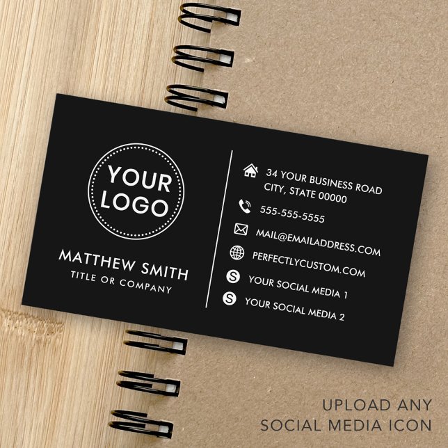 Anpassningsbar logotyp webbplats social media mode visitkort (Custom logo website social media modern black business card)