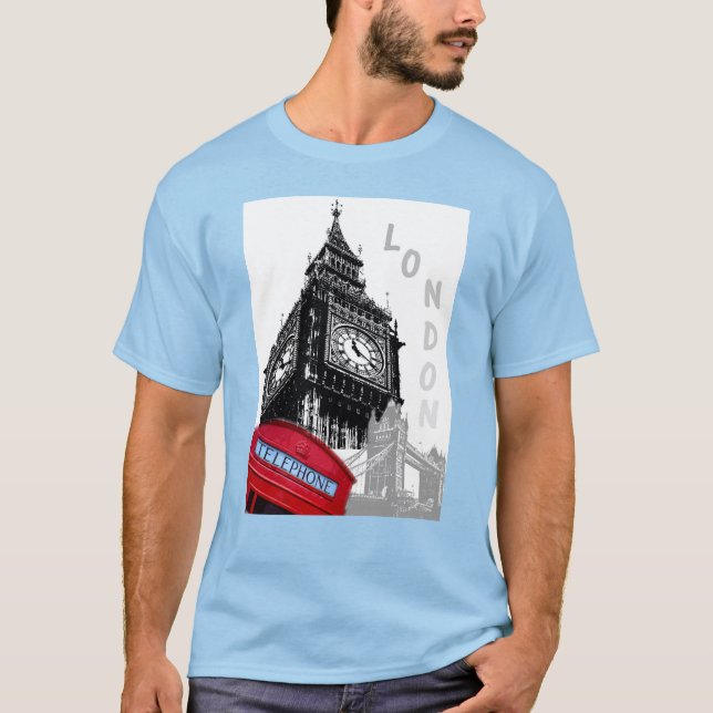 Anpassningsbar London Big Ben Clock Torn Red Telef T Shirt (Framsida)