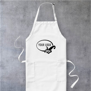 Anpassningsbar Long White Apron Uniform med fickor Långt Förkläde