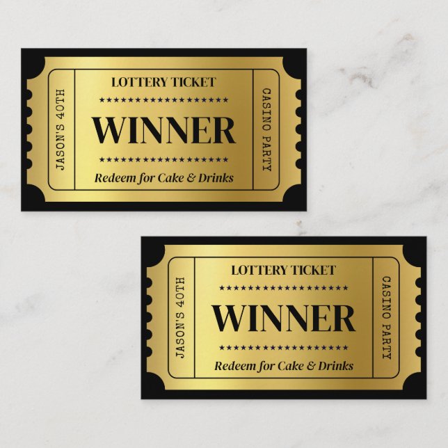 Anpassningsbar Lottery Biljett för Casino Party, S Anteckningskort (Fram/baksida)