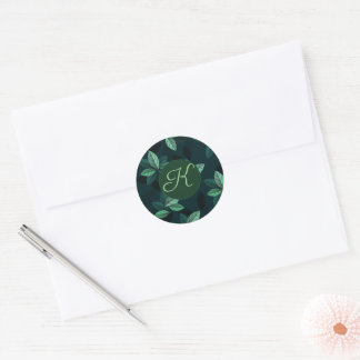 ANPASSNINGSBAR Löv initial Round Sticker monogram Runt Klistermärke