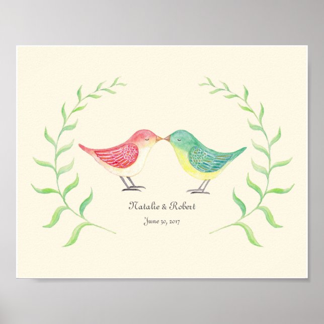 Anpassningsbar Love Bird Art Poster Print Bröllop  (Framsidan)