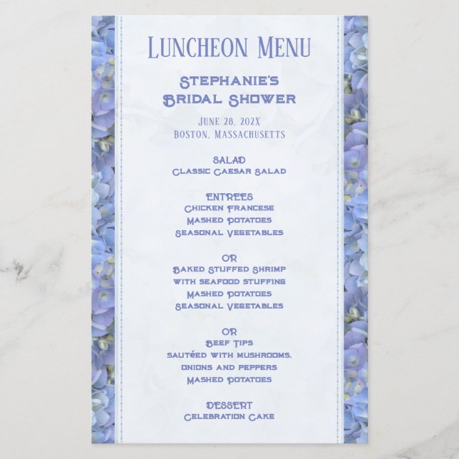 Anpassningsbar Luncheon Menu (större text) Blue ba (Framsida)