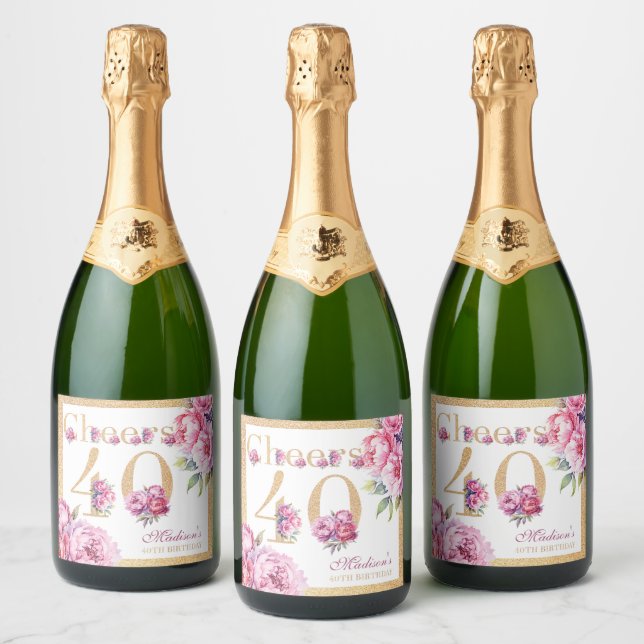 Anpassningsbar Luxury 40:e födelsedag Rosa Glitter (Flaskor)