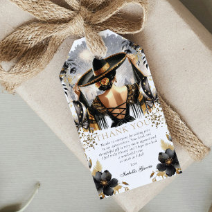 Anpassningsbar Luxury Black Guld Quinceañera Presentetikett