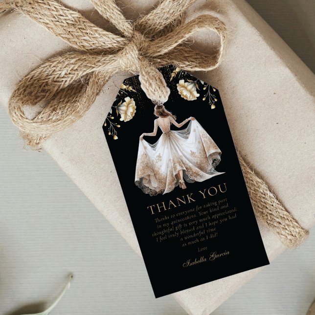 Anpassningsbar Luxury Black Ivory & Guld Quinceañe Presentetikett (Skapare uppladdad)