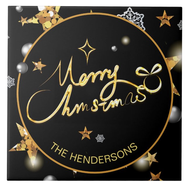 Anpassningsbar Luxury Guld Black Metallic Stars Ju Kakelplatta (Framsidan)