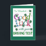 Anpassningsbar Lycka till för körprov fyra löv Klö Kort<br><div class="desc">Ett Lycka till med ditt hälsningskort för körprov för att anpassa dig,  med skarp färgad,  fyra löv-klöver och ett hästskon för tur! En textbaserad,  digital design av Judy Adamson,  du kan lägga till mottagarna namn längst fram och ändra det inre meddelandet om du vill.</div>