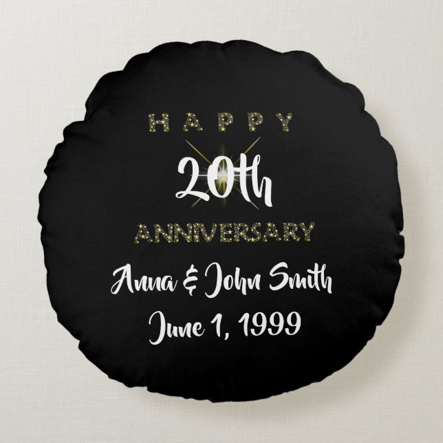 Anpassningsbar Lycklig årsdag stjärnig Rund Kudde (Framsidan)