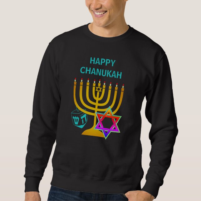 Anpassningsbar LYCKLIG CHANUKAH Hanukkah Lång Ärmad Tröja (Framsida)