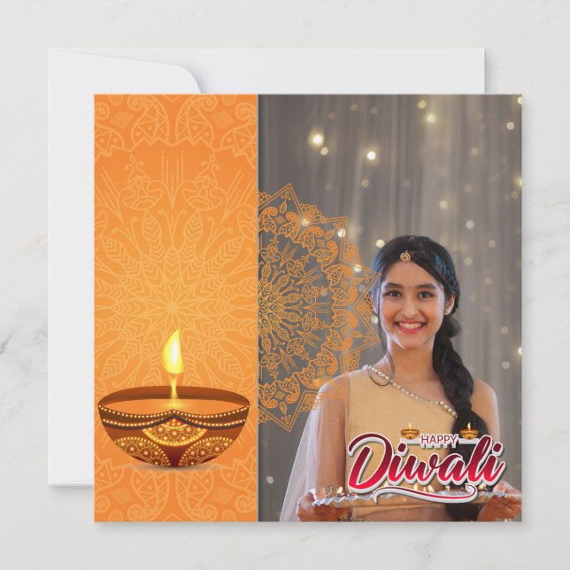 Anpassningsbar Lycklig Diwali-festival för ljusfot Julkort (Framsida)