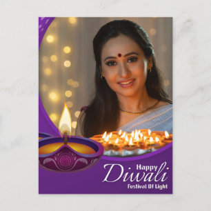 Anpassningsbar Lycklig Diwali Festival Light Lila Helg Vykort