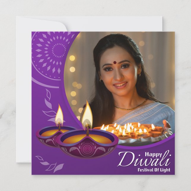 Anpassningsbar Lycklig Diwali Festival Light Lila  Julkort (Framsida)