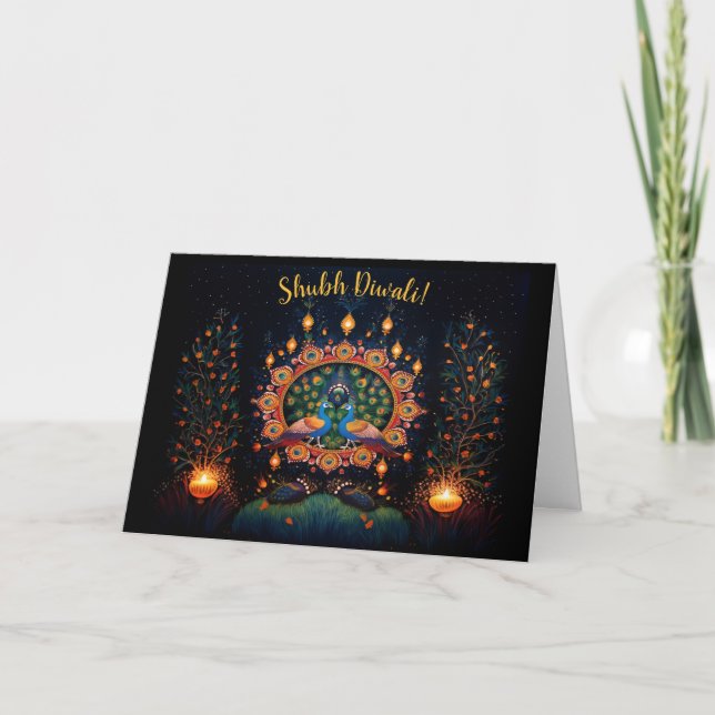 Anpassningsbar 🦚 🛕 Lycklig Diwali Helgkort (Framsida)