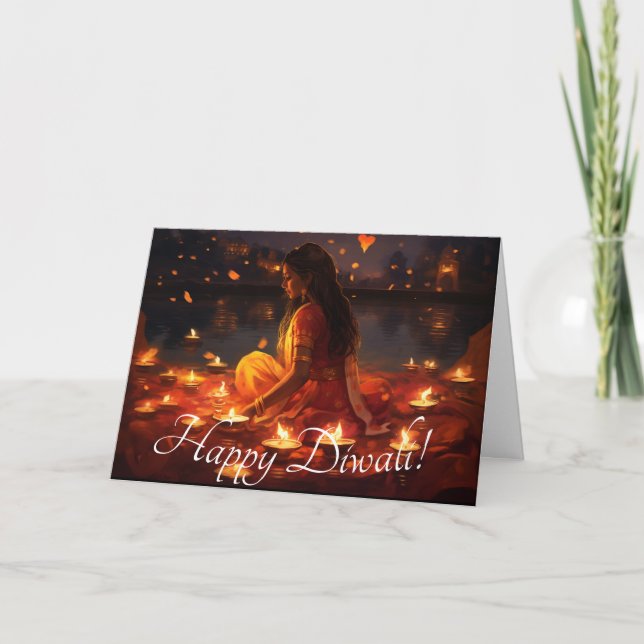 Anpassningsbar 🤩 Lycklig Diwali Helgkort (Framsida)
