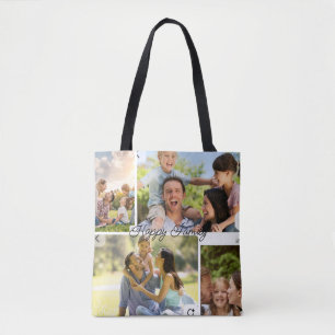 Anpassningsbar Lycklig Family Photo Collage Tote B Tygkasse