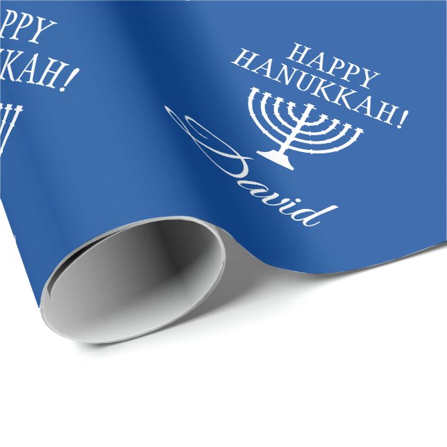 Anpassningsbar Lycklig Hanukkah blå judisk Helgdag Presentpapper (Rullad Hörn)