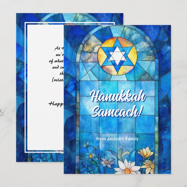 Anpassningsbar Lycklig Hanukkah, nedfläckad glas Julkort (Fram/baksida)